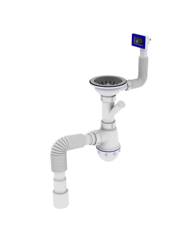 Сифон для кухонного миття Optimum OPTI-27343 31/2 дюйма х 40 з отвором для пральної машини, прямокутним переливом та гофротрубою