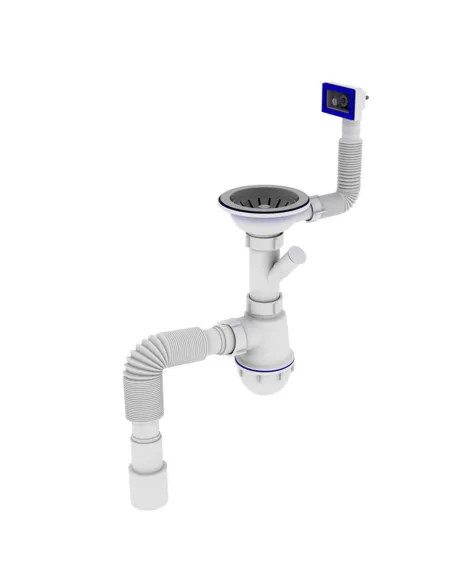 Сифон для кухонной мойки Optimum OPTI- 27343 31/2 дюйма х 40 с отверствием для стиральной машины, прямоугольным переливом и гофр