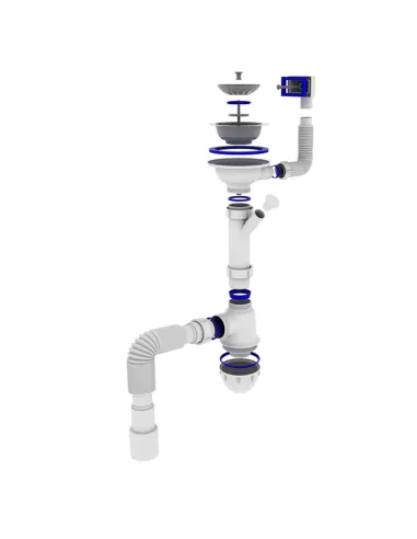 Сифон для кухонного миття Optimum OPTI-27343 31/2 дюйма х 40 з отвором для пральної машини, прямокутним переливом та гофротрубою