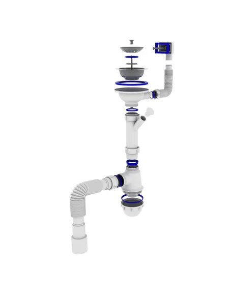 Сифон для кухонного миття Optimum OPTI-27343 31/2 дюйма х 40 з отвором для пральної машини, прямокутним переливом та гофротрубою