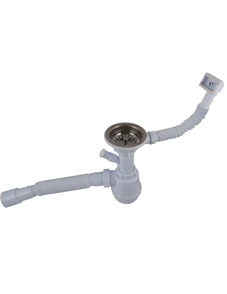 Сифон для кухонного миття Optimum OPTI-27343 31/2 дюйма х 40 з отвором для пральної машини, прямокутним переливом та гофротрубою