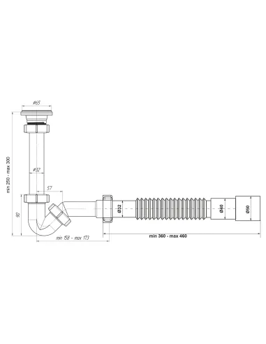 Сифон для біде Optimum OPTI-18050 з різьбовим випуском та гофротрубою 32х40/50