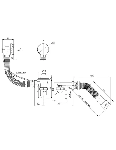 Сифон для ванны Optimum OPTI-27433 полуавтомат, с ревизией и гофроутробой 40х40/50