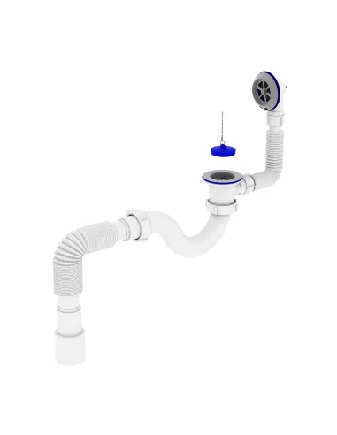 Сифон для ванни Optimum OPTI-26133 прямоточний з випуском 1 1/2 дюйма, переливом та гофроутробою 40х40/50