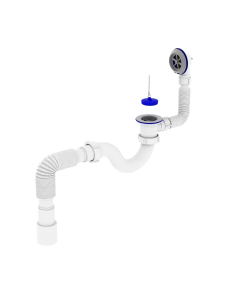 Сифон для ванны Optimum OPTI-26133 прямоточный с выпуском 1 1/2 дюйма, переливом и гофроутробой 40х40/50