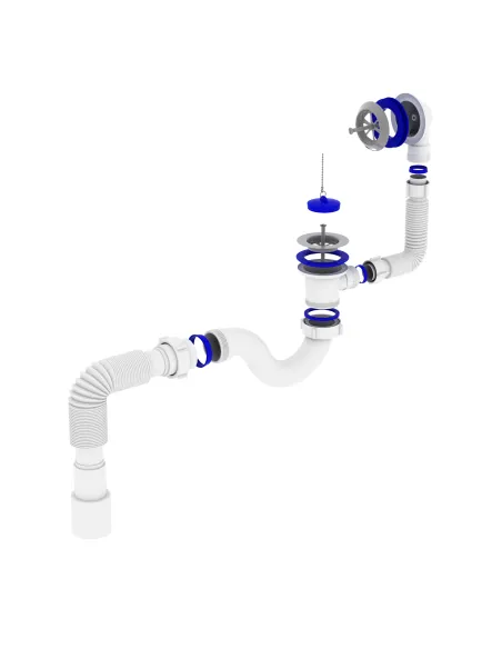 Сифон для ванни Optimum OPTI-26133 прямоточний з випуском 1 1/2 дюйма, переливом та гофроутробою 40х40/50