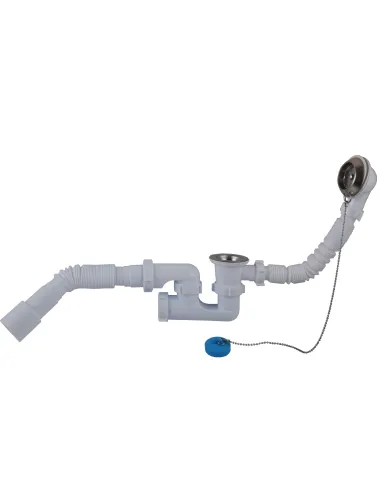 Сифон для ванны Optimum OPTI-26033 с ревизией, выпуском 1 1/2 дюйма х 40, переливом и гофроутробой 40х40/50