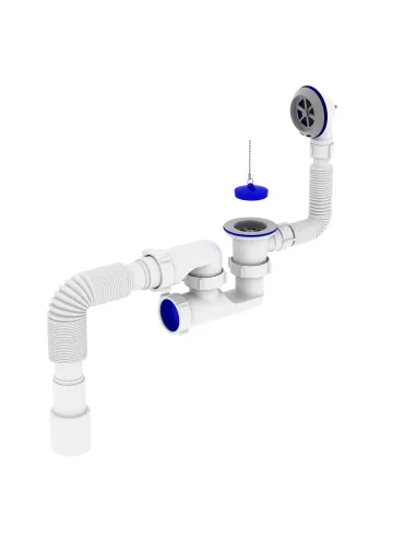 Сифон для ванны Optimum OPTI-26033 с ревизией, выпуском 1 1/2 дюйма х 40, переливом и гофроутробой 40х40/50
