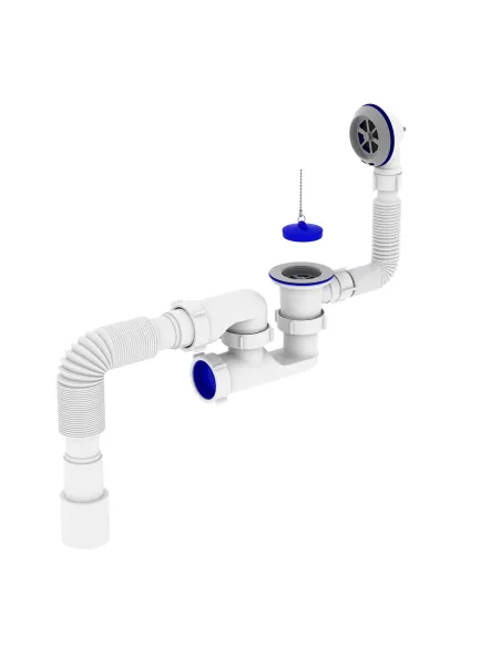 Сифон для ванны Optimum OPTI-26033 с ревизией, выпуском 1 1/2 дюйма х 40, переливом и гофроутробой 40х40/50