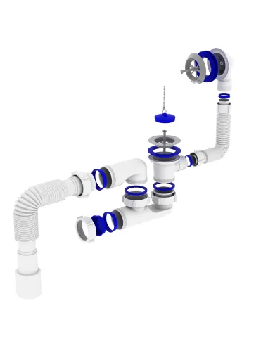 Сифон для ванни Optimum OPTI-26033 з ревізією, випуском 1 1/2 дюйма х 40, переливом та гофроутробою 40х40/50
