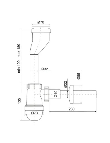 Сифон для писсуара Optimum OPTI-19708 с трубкой 40/32х200, розетками 32 и 40