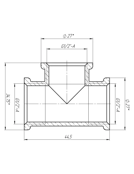 Тройник Optimum LT331S 1/2 дюйм, ВВВ, латунный
