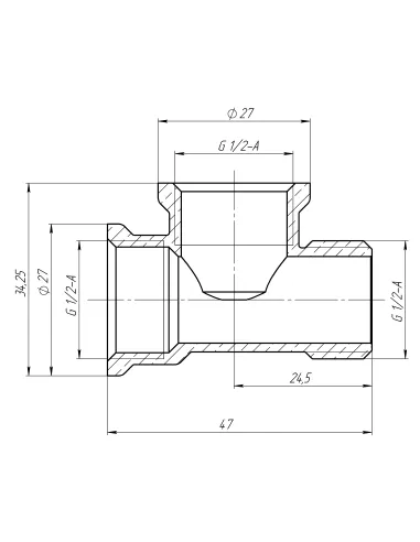 Тройник Optimum LT334S 1/2 дюйм, ВВЗ, латунный