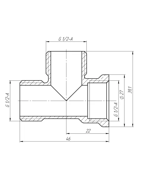 Тройник Optimum LT335S 1/2 дюйм, ВНН, латунный