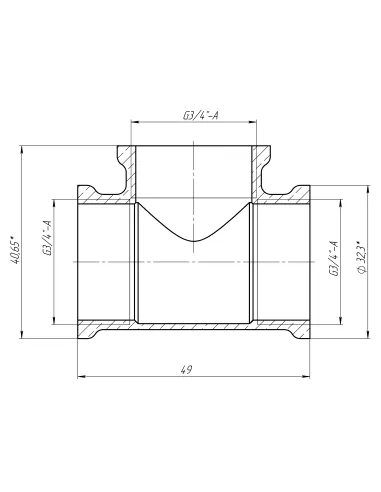 Тройник Optimum LT441S 3/4 дюйма, ВВВ, латунный