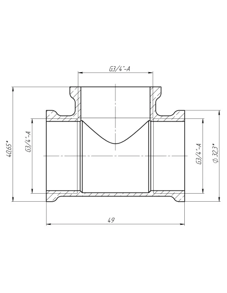 Тройник Optimum LT441S 3/4 дюйма, ВВВ, латунный