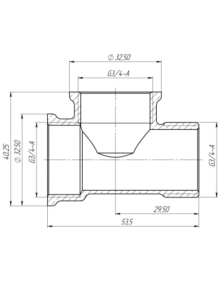 Тройник Optimum LT444S 3/4 дюйма, ВВН, латунный
