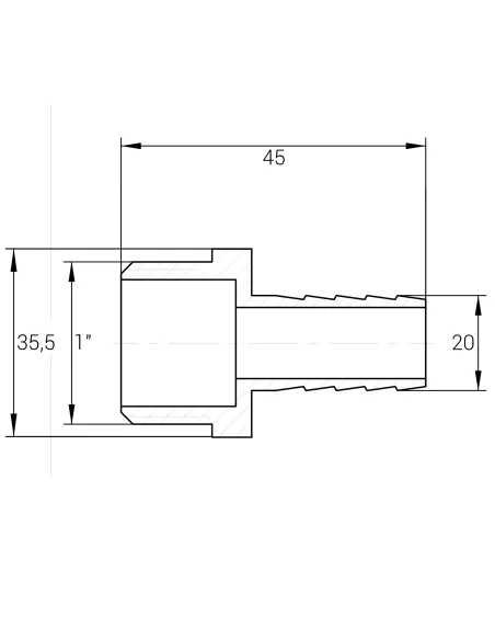 Штуцер Optimum NU5J2S 1 дюйма Н 20 мм никелированный