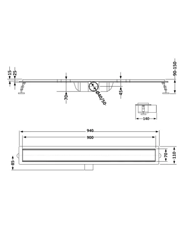 Душовий трап Q-Тap Scorpio Tile900, лінійний, сухий затвор
