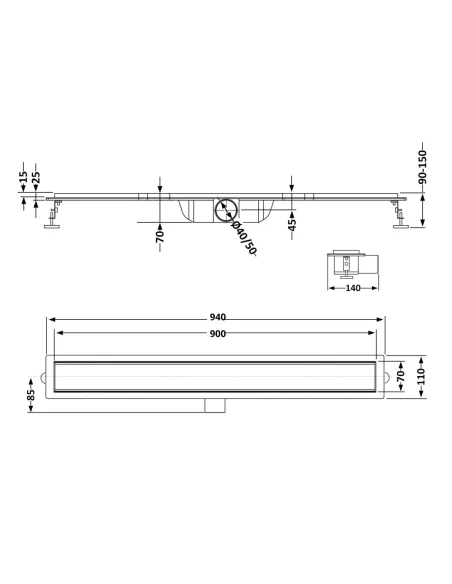 Душевой трап Q-Тap Scorpio Tile900, линейный, сухой затвор