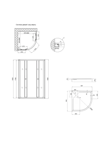 Душевая кабина с низким поддоном Lidz Latwa SC90x90.SAT.LOW.DGR, полукруглая