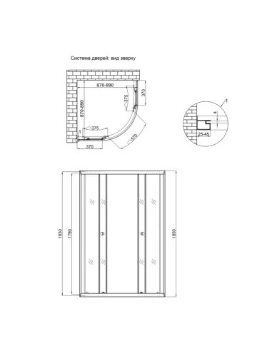 Душова кабіна без піддону Lidz Latwa SC90x90.SAT.LOW.DGR, напівкругла