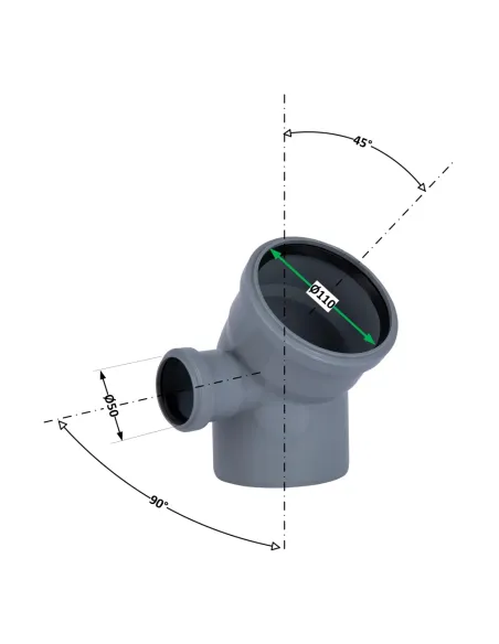 Колено TA Sewage SD00053219 110x100х45 мм, для внутренней канализации, с отводом слева