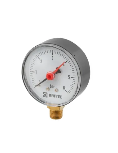 Манометр Raftec ф63 радиальный, 6 bar, 1/4 дюйма, нижнее подключение