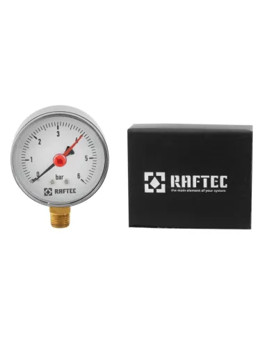 Манометр Raftec ф63 радиальный, 6 bar, 1/4 дюйма, нижнее подключение