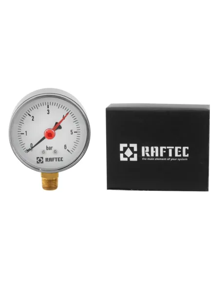 Манометр Raftec ф63 радиальный, 6 bar, 1/4 дюйма, нижнее подключение
