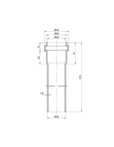 Труба TA Sewage PPR 32 х 1,8 мм, довжина 315 мм, для внутрішньої каналізації