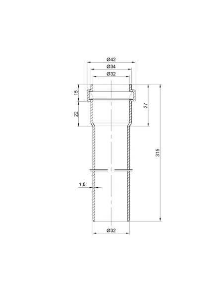 Труба TA Sewage PPR 32 х 1,8 мм, длина 315 мм, для внутренней канализации