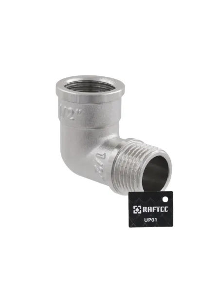 Уголок Raftec UP01 DN15, 1/2 дюйма, ВН, для металлопластиковых труб, латунный никелированный