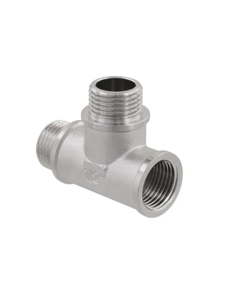 Тройник Raftec PN40 ВНН 1/2 дюйма латунный, никель