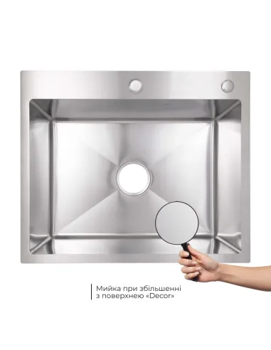 Мийка для кухні прямокутна Lidz Handmade H6050H LDH6050DEC48370 2,5 мм інтегрована, з нержавіючої сталі