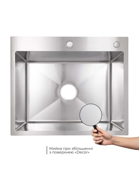 Мийка для кухні прямокутна Lidz Handmade H6050H LDH6050DEC48370 2,5 мм інтегрована, з нержавіючої сталі