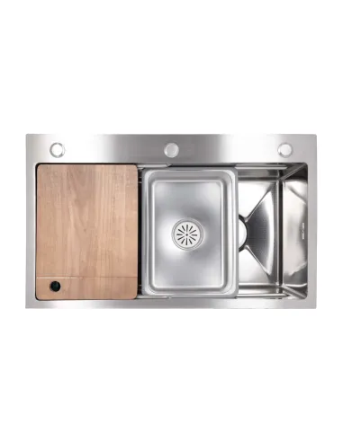 Мийка для кухні прямокутна Lidz Handmade H7545 LDH7545DEC48372 3 мм інтегрована, з нержавіючої сталі