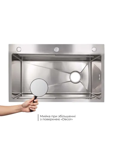 Мийка для кухні прямокутна Lidz Handmade H7545 LDH7545DEC48372 3 мм інтегрована, з нержавіючої сталі