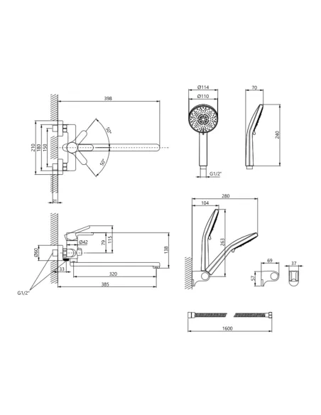 Смеситель для ванны Lidz Astra 005 LDAST005CRM48088 Chrome с душевым набором, хром