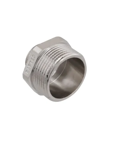 Ниппель редукционный Raftec PN40 НН 1 1/4х3/4 дюйма латунный, никель