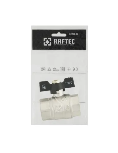 Кран кульовий прямий Raftec DRB2 3/4 дюйма, внутрішнє різьблення, метелик, латунний