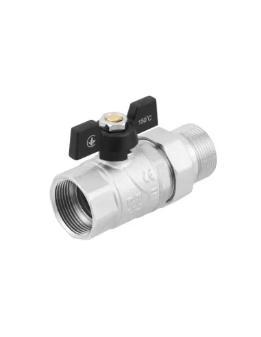 Кран кульовий прямий Raftec DRBS4 1 1/4 дюйма, з американкою, зовнішнє різьблення, метелик, латунний