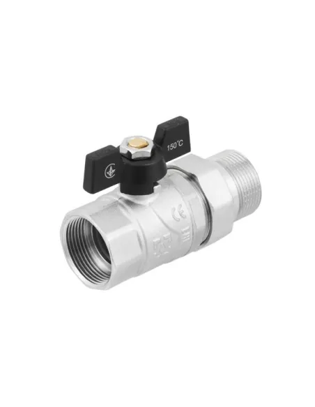 Кран кульовий прямий Raftec DRBS4 1 1/4 дюйма, з американкою, зовнішнє різьблення, метелик, латунний