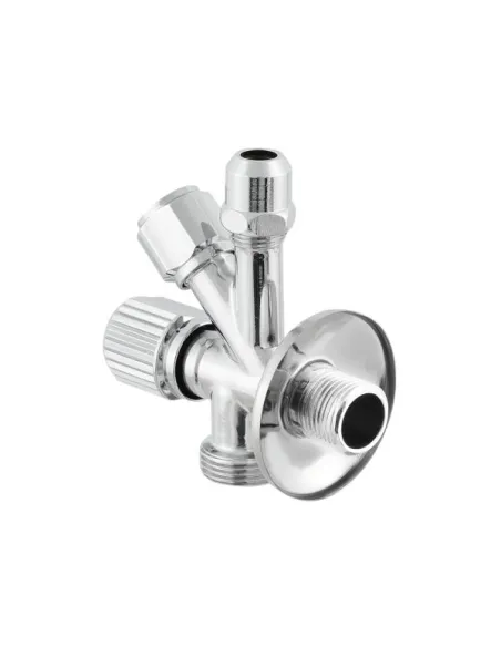 Приладовий кран кутовий Raftec VYU0100502 1/2х3/8х3/4 дюйми, з вентильним запірним елементом