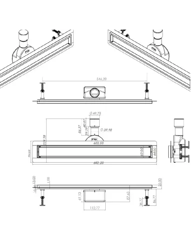 Душовий трап Tillo TM256-60, лінійний, сухий затвор