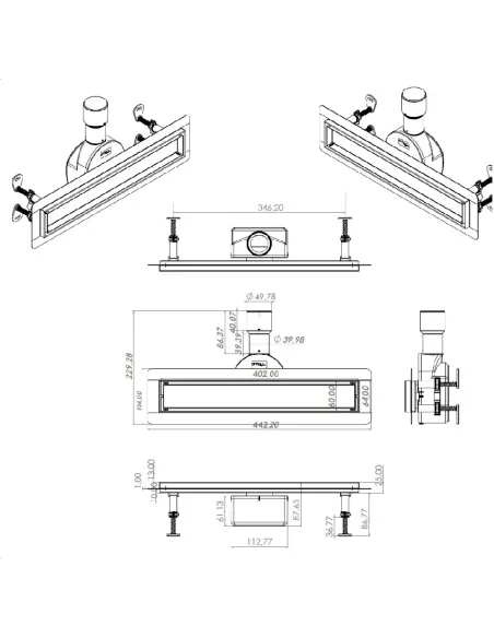 Душевой трап Tillo TM256-C-40, линейный, сухой затвор