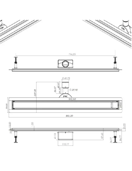 Душевой трап Tillo TM256-80, линейный, сухой затвор