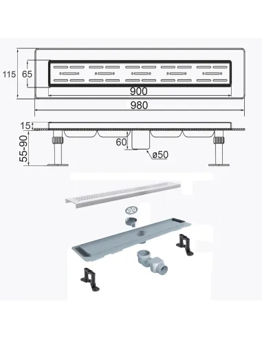 Душевой трап Tillo TM009-90C, линейный, сухой затвор