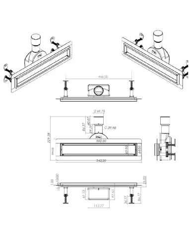 Душовий трап Tillo TM256-C-50, лінійний, сухий затвор