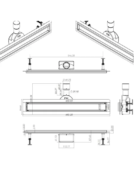 Душовий трап Tillo TM256-C-60, лінійний, сухий затвор